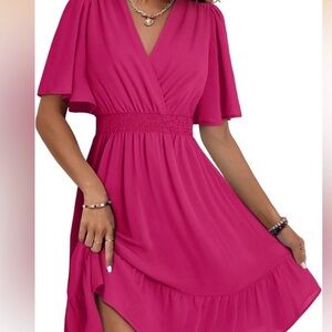 🛍️ Women's Dress Deep V Neck Elegant Ruffle Mini Dress Waist Dresses S